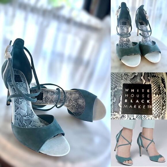 WHBM Colorblock Suede Strappy Heels | ILARIA Sea Shadow Size 7.5 - Picture 1 of 16